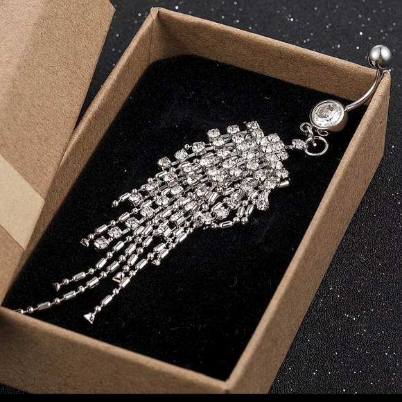 ☀️NEW DANGLING CZ DIAMOND NAVEL RING - Picture 4 of 6